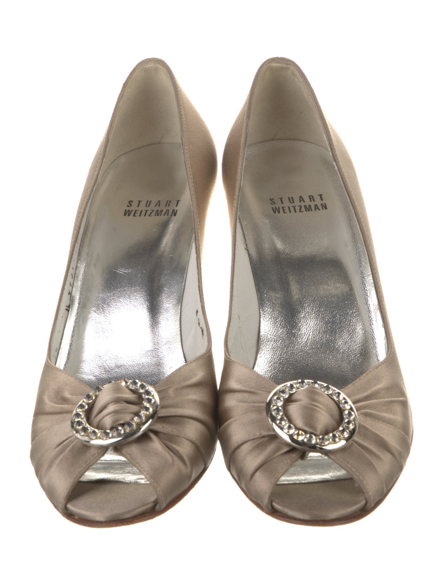 Stuart Weitzman Satin Crystal Embellishments Pumps